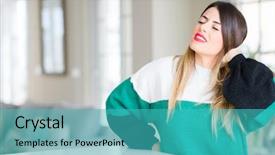  Presentation with hand wrist pain - PPT theme with wearing winter sweater at home background and a  colored foreground