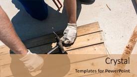 Presentation with work safety - Theme with wearing yellow hard hat safety background and a coral colored foreground