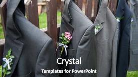  Presentation with wedding ring - PPT theme consisting of groom wears - men's wedding jackets hanging background and a dark gray colored foreground