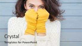  Presentation with winter weather - PPT theme enhanced with weather - beautiful natural young smiling brunette background and a lemonade colored foreground