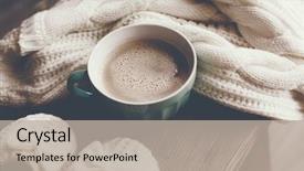  Presentation with rustic - PPT theme having weather - cup of hot coffee background and a mint green colored foreground