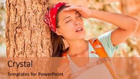  Presentation with stroke - Beautiful presentation featuring weather - dehydrated tired hiking woman thirsty backdrop and a coral colored foreground