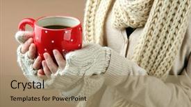  Presentation with weather - Beautiful PPT layouts featuring weather - female hands with hot drink backdrop and a coral colored foreground