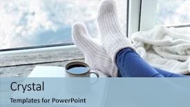  Presentation with weather - Theme with weather - female legs and hot drink background and a light blue colored foreground