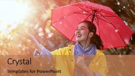  Presentation with rainfall - Amazing slide deck having weather - happy beautiful young woman backdrop and a coral colored foreground
