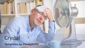  Presentation with heat - PPT layouts featuring weather - man suffers from heat while background and a light blue colored foreground