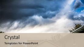  Presentation with thunderstorm - Colorful slide deck enhanced with weather - thunderstorm clouds over suburban houses backdrop and a soft green colored foreground