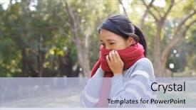  Presentation with winter weather - Audience pleasing PPT theme consisting of weather - woman feeling cold backdrop and a light blue colored foreground