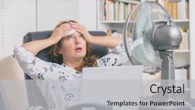 Presentation with heat - PPT theme featuring weather - woman suffers from heat while background and a light gray colored foreground