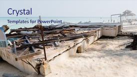  Presentation with tsunami - PPT theme enhanced with weather catastrophe - destroyed after the tsunami architectural background and a sky blue colored foreground