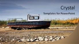  Presentation with catastrophe - Colorful slide set enhanced with weather catastrophe - dried lake with some boats backdrop and a  colored foreground