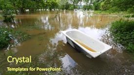  Presentation with catastrophe - Cool new slide set with weather catastrophe - flooded landscape with lost bathtub backdrop and a tawny brown colored foreground