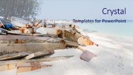  Presentation with tsunami - Beautiful theme featuring weather catastrophe - ruins of architectural building backdrop and a sky blue colored foreground