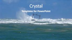  Presentation with stormy sea waves - Audience pleasing presentation consisting of weather catastrophe - sunken ship wreck and stormy backdrop and a teal colored foreground