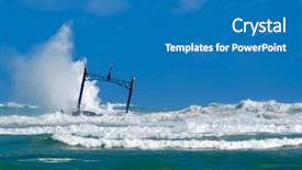  Presentation with stormy sea - Cool new slides with weather catastrophe - sunken ship wreck and stormy backdrop and a teal colored foreground