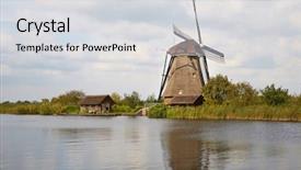  Presentation with old windmill - Presentation theme enhanced with old windmill on dutch landscape background and a light gray colored foreground