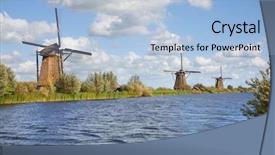  Presentation with brown old fashioned landscape - Colorful PPT layouts enhanced with les energie eolienne - old windmills on dutch landscape backdrop and a light blue colored foreground