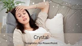  Presentation with endangered snow leopard resting - Audience pleasing slides consisting of weather disease - indisposed woman feeling her temperature backdrop and a  colored foreground