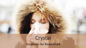  Presentation with tissue - Presentation enhanced with weather disease - young woman wearing furry hood background and a coral colored foreground