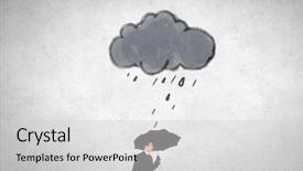  Presentation with under umbrella - Colorful slide set enhanced with businessman standing with umbrella under cloud concept backdrop and a light gray colored foreground