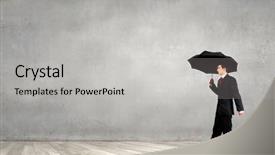  Presentation with under umbrella - Theme having businessman standing with umbrella under cloud concept background and a light gray colored foreground