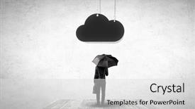  Presentation with under umbrella - Colorful PPT theme enhanced with businessman standing with umbrella under cloud concept backdrop and a light gray colored foreground