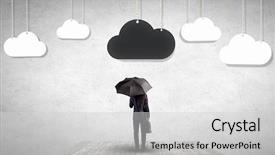  Presentation with under umbrella - Audience pleasing slide set consisting of bankruptsy - businessman standing with umbrella backdrop and a light gray colored foreground