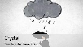  Presentation with under umbrella - Theme consisting of businessman standing with umbrella under cloud concept background and a light gray colored foreground