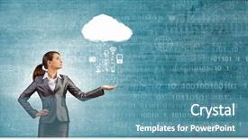 Presentation with cloud - Colorful theme enhanced with weather forecast - attractive businesswoman catching with hand backdrop and a teal colored foreground