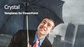  Presentation with forecast - PPT theme consisting of weather forecast - businessman under heavy rain background and a dark gray colored foreground