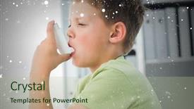  Presentation with inhaler - Theme enhanced with weather health disease - boy using an asthma inhaler background and a mint green colored foreground