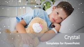  Presentation with teddy bear - Beautiful PPT theme featuring weather health disease - little boy with teddy bear backdrop and a gray colored foreground