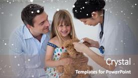  Presentation with sitting teddy bear isolated - Cool new PPT theme with weather health disease - smiling patient examining a teddy backdrop and a coral colored foreground