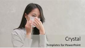  Presentation with wearing a surgical face mask - Amazing presentation having weather health disease - woman coughing and wearing face backdrop and a light gray colored foreground