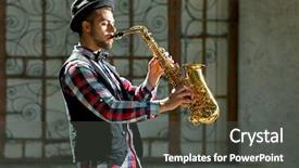  Presentation with orchestra silhouette music outside - Presentation design with weather instruments - man with saxophone outside near background and a dark gray colored foreground