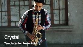  Presentation with brick wall - Amazing presentation having weather instruments - man with saxophone outside near backdrop and a  colored foreground