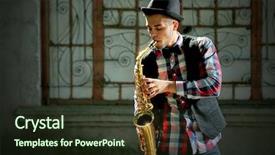  Presentation with orchestra silhouette music outside - Theme having weather instruments - man with saxophone outside near background and a tawny brown colored foreground