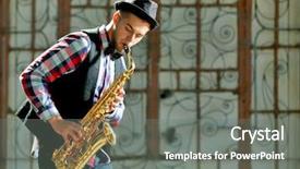  Presentation with orchestra silhouettemusic outside - Presentation enhanced with weather instruments - man with saxophone outside near background and a  colored foreground