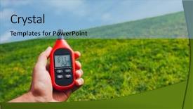  Presentation with measuring - Amazing PPT layouts having weather instruments - portable thermometer in hand measuring backdrop and a light blue colored foreground