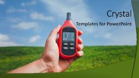  Presentation with measuring - Cool new PPT layouts with weather instruments - portable thermometer in hand measuring backdrop and a light blue colored foreground