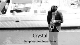  Presentation with young children playing multicultural - Colorful presentation theme enhanced with weather instruments - young man playing on saxophone backdrop and a light gray colored foreground