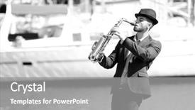  Presentation with young children playing - Slide deck having weather instruments - young man playing on saxophone background and a gray colored foreground