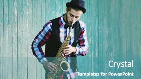  Presentation with old young - Beautiful PPT theme featuring weather instruments - young man playing on saxophone backdrop and a teal colored foreground
