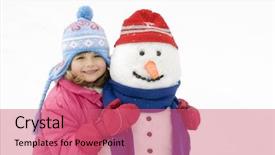 Presentation with snowman - Cool new PPT theme with weather kids - happy girl and snowman backdrop and a coral colored foreground