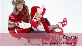  Presentation with snow blizzard in winter - PPT theme enhanced with weather kids - winter snow happy girls sledding background and a  colored foreground