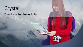  Presentation with millennial - Slide deck consisting of weather maps - millennial backpacker with map background and a light gray colored foreground