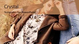  Presentation with autumn leaves - PPT theme featuring weather model - autumn fashion beautiful fashionable lady background and a coral colored foreground