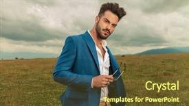  Presentation with music man in suit - Audience pleasing slide set consisting of weather model - man in blue suit holding backdrop and a tawny brown colored foreground