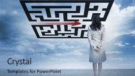  Presentation with code - Colorful PPT layouts enhanced with weather puzzle - businesswoman standing looking at arrow backdrop and a light blue colored foreground