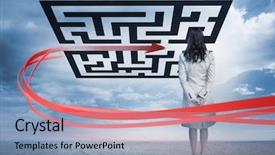  Presentation with red puzzle - Slide deck featuring weather puzzle - businesswoman standing looking at red background and a light blue colored foreground